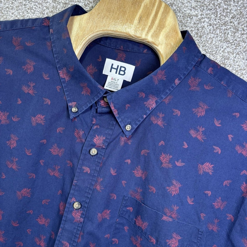 HB Shirt Mens Big 5XLT Blue Floral Print Short Sleeve Button Up Summer Casual